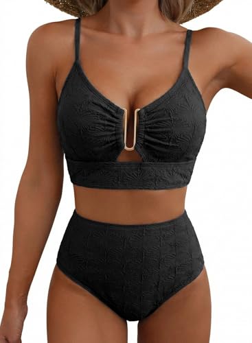 Image of Herseas 2 Piece Bikini Set U-Wire Cutout Popular Swimsuit High Waisted Textured 2026 Summer Beach Swim Bathing Suits