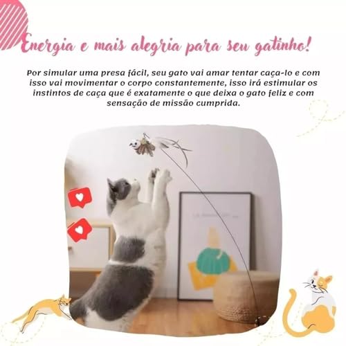 Kit 2 Brinquedos para Gato Interativo e Resistente Super Divertido (Varinha com Ventosa + Ratinho de