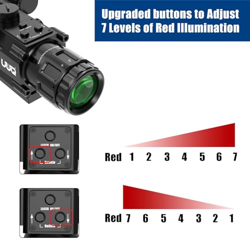 UUQ 4X32 Prism Optics Rifle Scope with Red Laser, Red Illuminated Reticle, Upgraded Buttons, and Glass Etched Reticle 4X Magnification - Fits 20mm Free Mounts - Suitable for Short-Distance Combat
