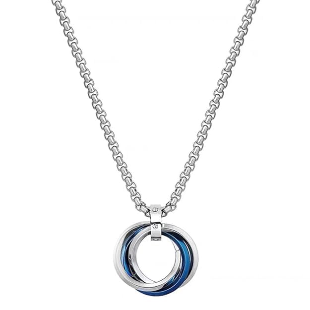 Silver Chain for Man, Blue Three-Ring Necklace for Men, Stylish Neck Chain for Boys, Anime Accessories, Locket for Men, Fashion Jewelry-picture-40