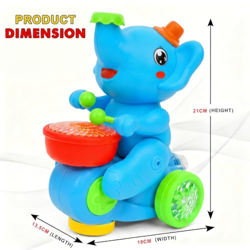 Image of Gooyo USB Rechargeable Drummer & Dancing Cute Elephant Toy for Kids with Smoke Effect, Blowing Ball Fun Feature, Flashing LED Lights & Music, Bump & Go Action, Gift Box Packaging