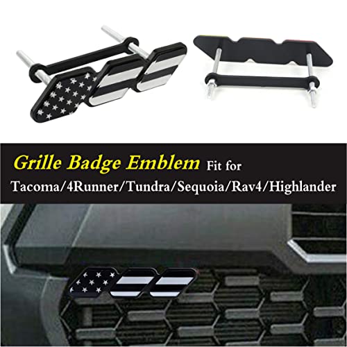 Image of Tri-Color Grille Badge Emblem Decoration Accessories Car Truck Label Compatible for Tacoma 4Runner Tundra Sequoia Rav4 Highlander (Black Flag)
