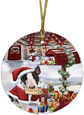 Summertime Tropical Island Beach Bull Terrier Dog Round Flat Ornament - Pet Decorative Hanging Ornaments for Christmas X-mas Tree Decorations - 2.75" Round Flat Ceramic Christmas Ornament POR1635