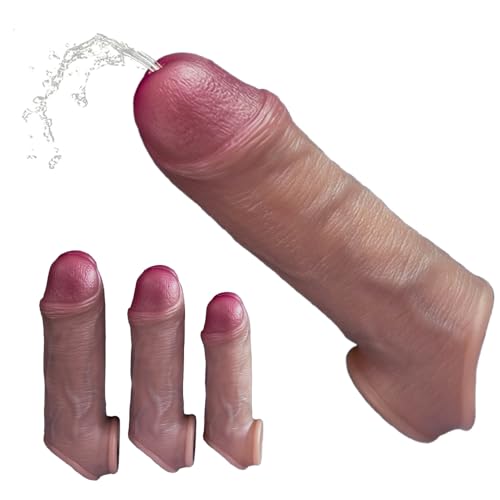 Hmxseu Realistische Penis Sleeve Flüssigsilikon Penismanschetten Mit Urinieröffnung und Hodenring Dildo Hülle S/M/L Penishülle Penisverlängerung & Penis Vergrößerung Sexspielzeug für Männer Paare(L)