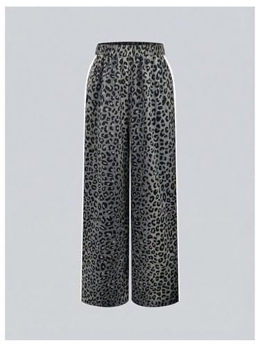 Image of SHENHE Women's Cheetah Print Wide Leg Baggy Pants Y2k Side Loose Streetwear Trousers