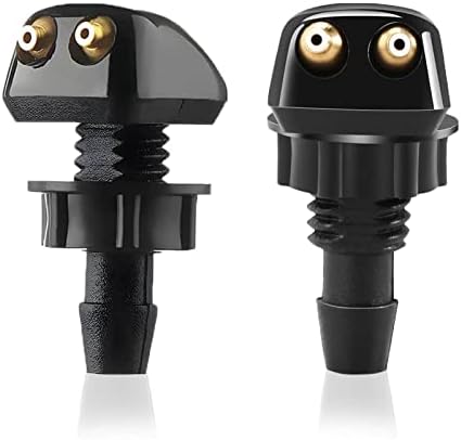 BEYPOVK 2 Pcs Car Front Windshield Washer Nozzles, Universal Auto Accessorie Double-hole Wiper Outlet Water Spout Straight Pillar Sprayer (Black)