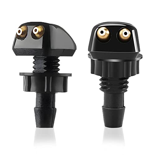 Beypovk 2 Pcs Car Front Windshield Washer Nozzles, Universal Auto Accessorie Double-Hole Wiper Outlet Water Spout Straight Pillar Sprayer (Black) #TOP2