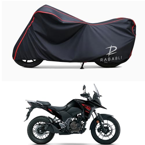 Image of Waterproof Bike Body Cover Compatible for | Suzuki V-Strom SX | Taffeta Fabric, Red Piping Design, Bottom Elastic Fit | Dustproof, Sun UV & Rain Protection for All Bikes