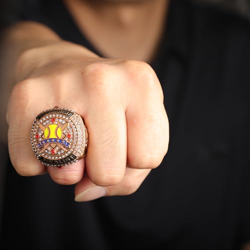 Image of 2 pcs Pack or 12 pcs Pack Softball Championship Trophy Ring Award Gift for Tournament Champion Team palyers Awards Trophy on Side Size 9.5