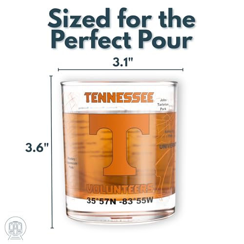 Image of Greenline Goods - University of Tennessee Volunteers College Whiskey Glasses (Set of 2), 10 oz - Full-Color Logo + Campus Map
