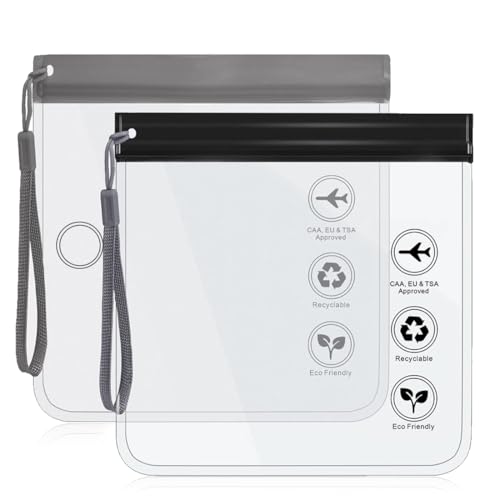QOWUXHZ 2 Piezas Neceser Transparente Viaje Avion Neceser Viaje Bolsa Liquidos Avion Necesers Maquillaje Organizador Viaje Impermeable Neceser Transparente Para Hombres Y Mujeres Negro Gris 20X20Cm