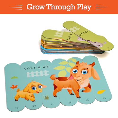 Image of THE BOOK TREE Animals & Their Babies Stick Puzzle | 24pcs Double-Sided Cardboard Puzzles | 8 Animal & Their Puzzles for Learning & Play | Enhances Focus & Creativity | Ideal for Ages 3+