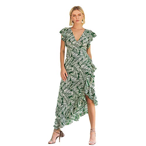 Vestido de Mujer Falda Floral Vestido Sea Beach Elegante de Noche para Boda Fista Vacaciones Mini Vestido de Coctel del Partido de Boho de Verano Vestido Playa Verde XL