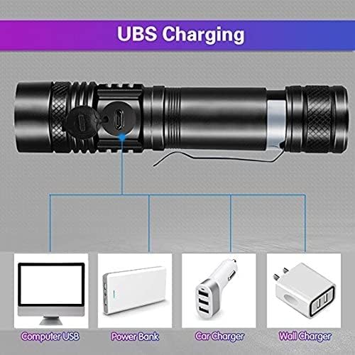 OTYTY USB Rechargeable LED Flashlight, Super Bright High Powered 1000 Lumen Tactical Flashlights Torch with 3 Modes, Pocket Clip, USB Cable for Camping Hiking (2 Pack)