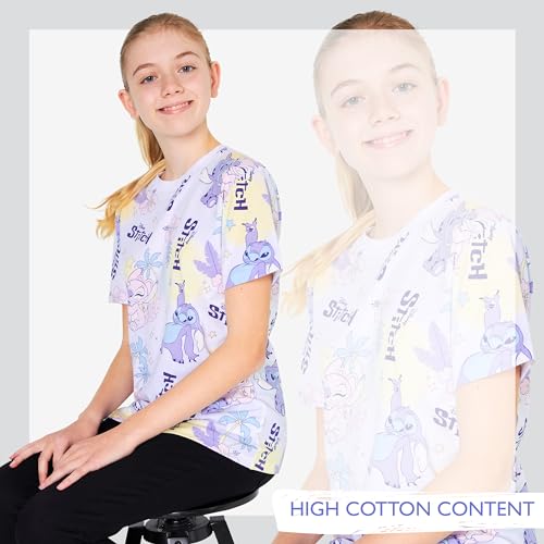 Image of Disney Stitch T Shirts for Girls Teens Short Sleeve Shirt Crew Neck Pack of 2 Soft Breathable T-Shirts Gifts for Girls