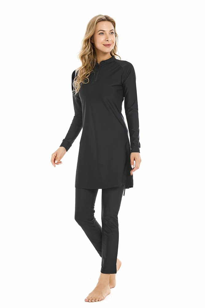 Costume da Bagno Musulmano Costume da Bagno Islamico 3 Pezzi Costume da Bagno a Maniche Lunghe Hijab Burkini a Copertura Totale
