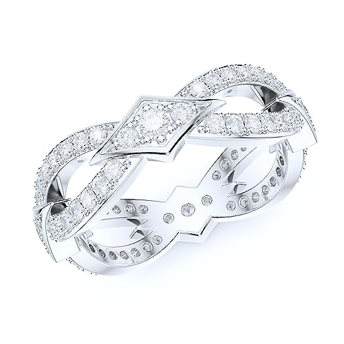 THELANDA Sterling Silver 6mm Vintage Interlaced Infinity Full of Simulated Diamond or Genuine Moissanite Eternity Band Wedding Ring