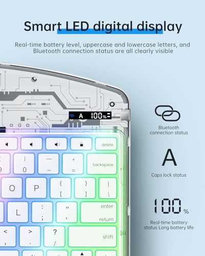 Image of Wireless Keyboard Case for iPad 9th (7th, 8th, and 9th Gen) 10.2 Inch, Transparent Protective Cover with 7-Color Backlit Keyboard, 360 Rotating Stand, Multi-Touch Trackpad and Pencil Holder