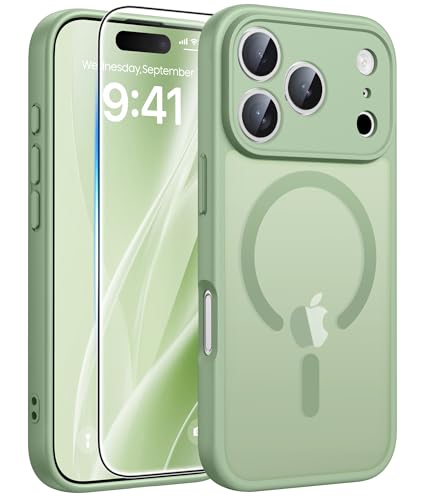 Image of FNTCASE for iPhone 17 Pro Max Case: [Compatible with Magsafe] Translucent Matte Cases with [Full Camera Protection] [Screen Protector] Military Grade Shockproof Protective Phone Cover - Light Moss