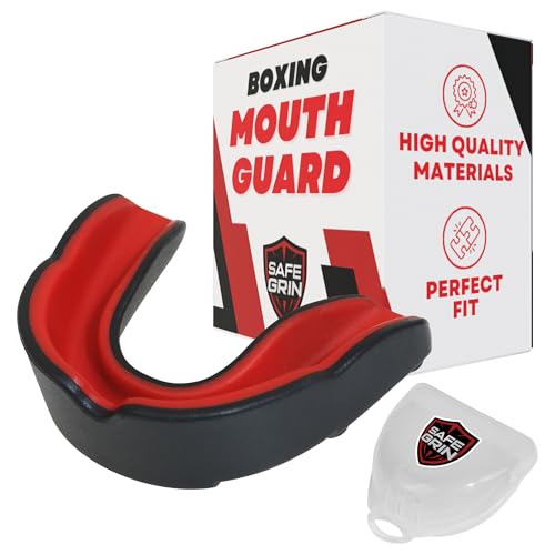 SafeGrin Pro Mouth Guard for Boxing – Essential Shock Absorbing Boxing Equipment – Custom Fit Youth Mouth Guard for Sports – Ideal Mouth Protection for Boxing, MMA, Muay Thai and More – Adult
