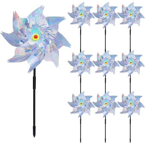10 Stück Windrad Vogelabwehr, 24x50cm Reflektierende Windräder für Garten, Balkon und Obstgarten - Effektiver Taubenabweh und Vogelschreck