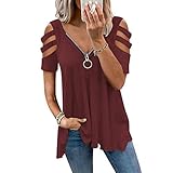 BONSHINY Cold Shoulder Plus Size Tunics Tops for Women, Sexy Short Sleeve Tshirts Summer Casual...