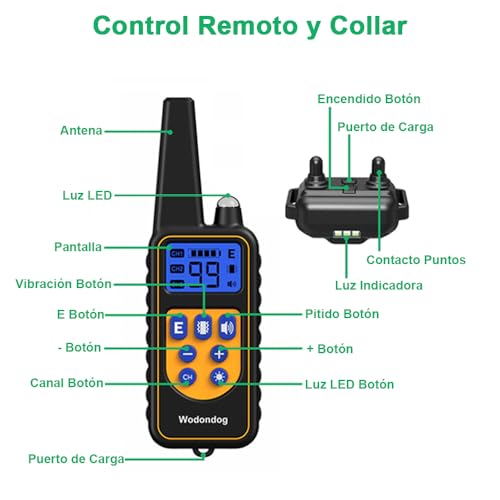 Collar de Adiestramiento para Perros, Collar Electrico Perro Recargable y Impermeable para Perros Pequeños, Medianos y Grandes con Control a Distancia 800 Metros, 2 Collars 2 【Alcance Remoto e Impermeable de 800 Metros】: El collar de entrenamiento para perros Wodondog, a una distancia de hasta 800 metros, entrena fácilmente a su perro en el patio o en el parque. El collar es impermeable, te permite llevar a tus perros a la playa y al mar para nadar y jugar juegos.
【Modo de Entrenamiento Confiable para Perros Múltiples】: El collar del control remoto tiene 4 modos de vibración, luz y tono, la función de vibración se puede ajustar desde el nivel 0-99. Soporte para entrenar 3 perros con un control remoto simultáneamente.
【Operación Simple y Fácil】: Este collar de perro cuenta con botones separados para el sonido, la vibración, la función de luz, que puede cambiar rápidamente sin confundir las complejidades.