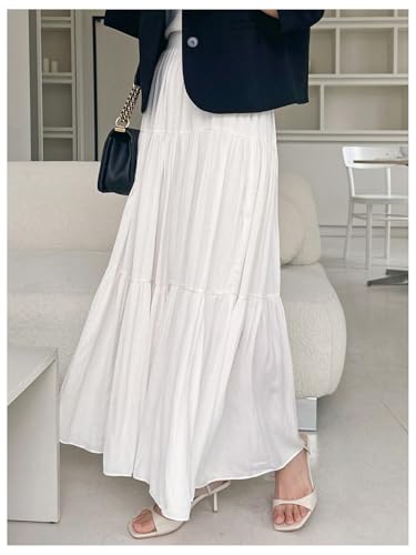 GORGLITTER Women's Boho Flowy Long Skirts Tiered High Waisted Ruffle Hem Flare A Line Maxi Skirts Business Dressy Trendy3