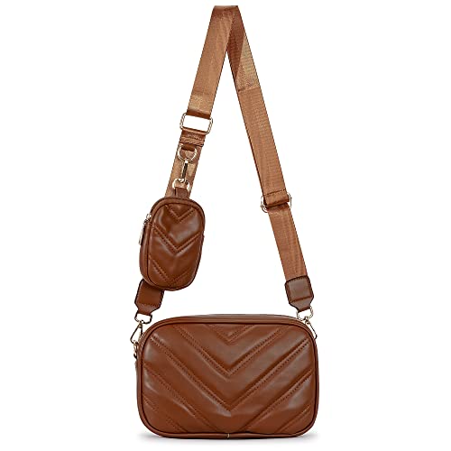 Image of Herald Quilted Small Crossbody Bag with Coin Pouch for Women | Lightweight, Vegan Leather, Trendy Style, Detachable Mini Pouch, 2 Size Cross Body Handbags with Wide Strap for Daily Travel