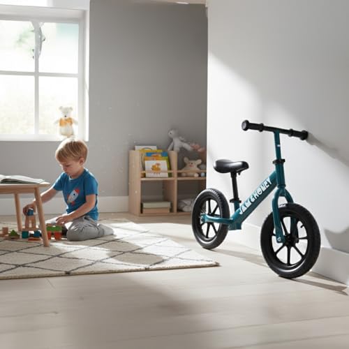 Image of Amazon Brand - Jam & Honey 12T Balance Bike for Kids | Adjustable Handlebar & Seat | Anti-Puncture Wheels | Max Weight 25 Kg | 2+ Years | Blue