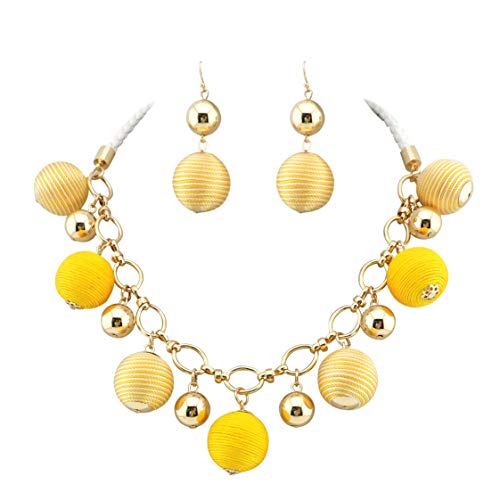 BOCAR Fashion Collar Necklace with Thread Ball Pendant Necklace Earrings Set (NK-10491-yellow)