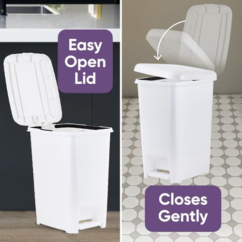Image of Superio 10.5 Gal Slim Step On Pedal Plastic Trash Can, Waste Bin for Under Desk, Office, Bedroom, Bathroom- 42 Qt White
