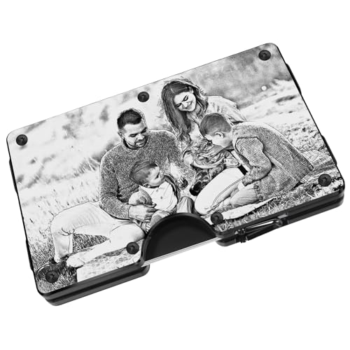 Image of Personalized Son Gifts, Customized Engraved Photo Wallet from Mom Dad Parent, Birthday Wedding Graduation Christmas Adult present , Custom Name Metal Money Clip, Minimalist Aluminum Card Holder