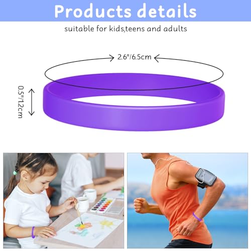 Image of Morcheiong 12 Pieces Silicone Bracelets- Purple Color Blank Rubber Wristbands for Adults Teen Party Favors