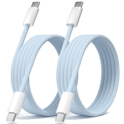Quickeep USB C to USB C Cable Blue 3FT 2 Pack, Nylon Braided 60W iPhone 17 16 15 Charger Cord, Type ...