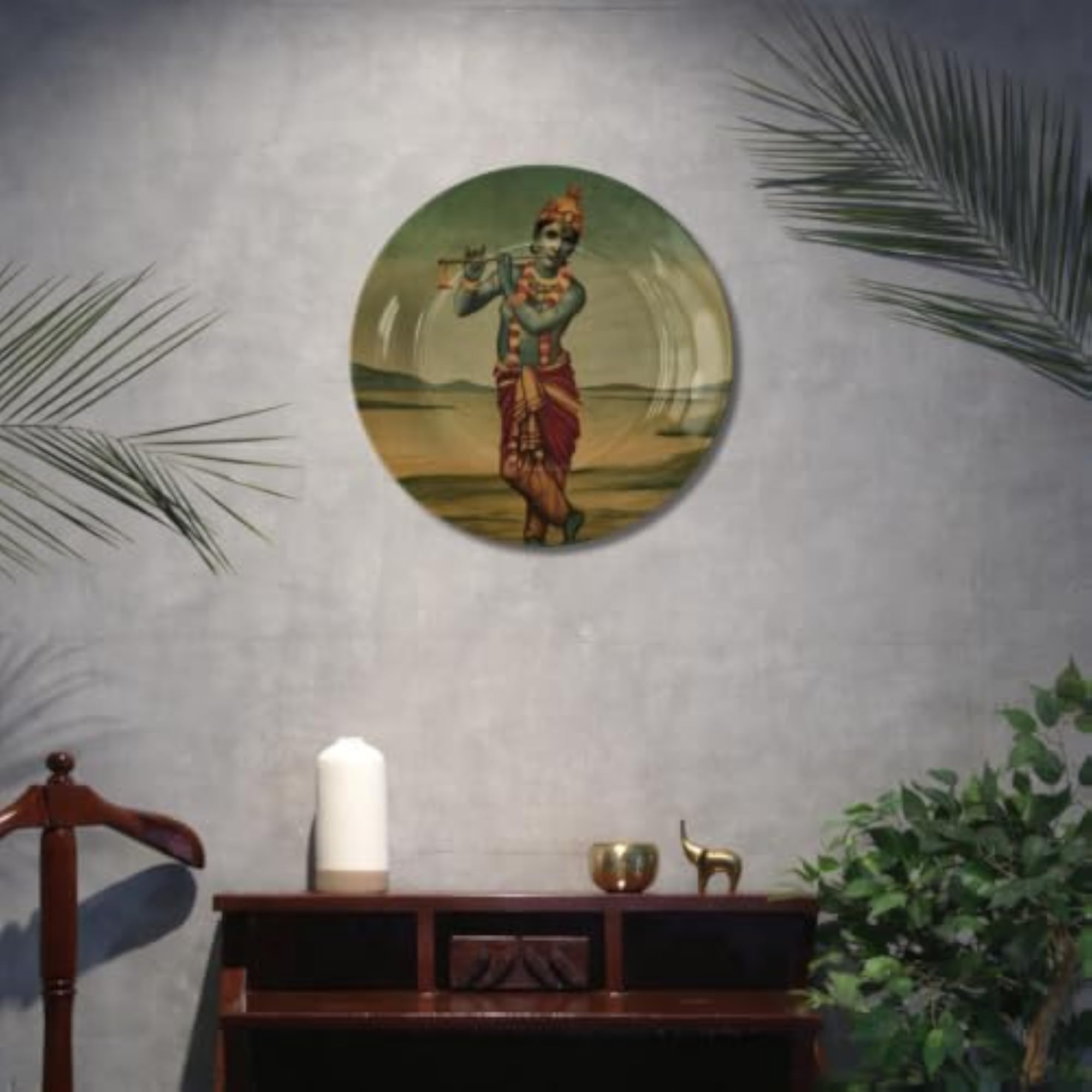 Lord Krishna Ceramic Art Plate, Gift for Home