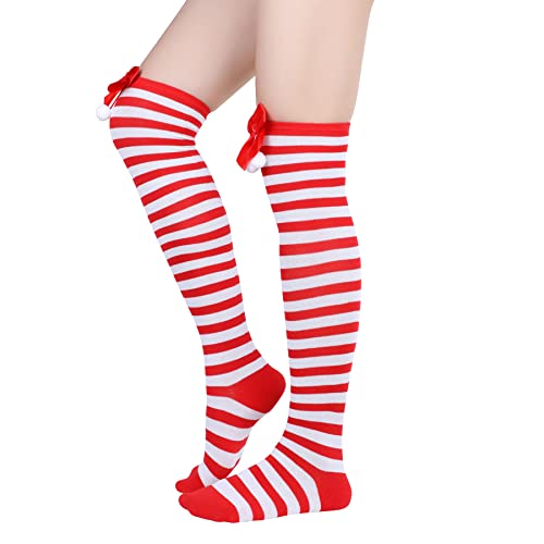 Image of Zando Womens Stripes Thigh High Socks Thigh Highs Casual Knee High Stockings