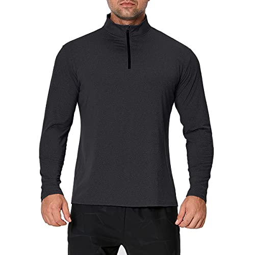 Carwornic Men's Long Sleeve Athletic Shirts Quarter Zip Pullover Quick Dry Active Sports Sweatshirt For Outdoor Running Workout Gym Golf Work Shirts Black #TOP2