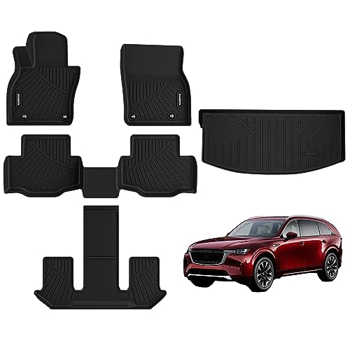 Naibeve Floor Mats for 2024 Mazda CX90(6&7 Passengers) All Weather for Mazda CX90 Floor Mats