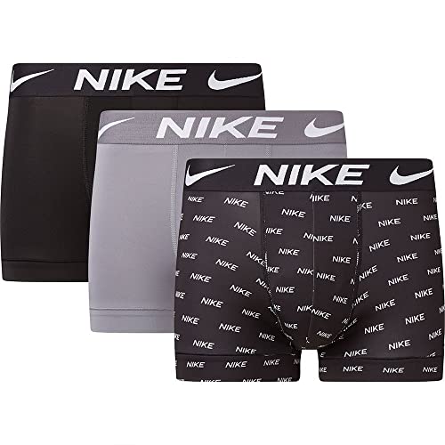 Nike Calzoncillos Dri-Fit Esmicro para Hombre, 3 Unidades, Logotipo Impreso, Gris y Negro, L