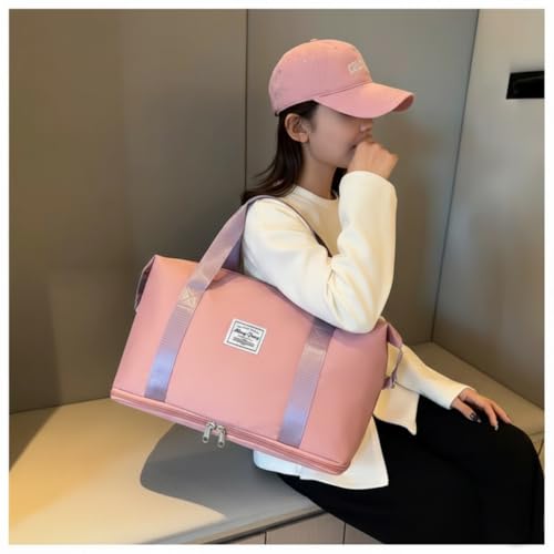 Image of WILDHORN 40 Liters Nylon Expandable Travel Duffle Bag for Men & Women, Waterproof Weekender Luggage Bag, Foldable Gym & Overnight Travel Hand Bag with Wet & Dry Compartment (Pink)