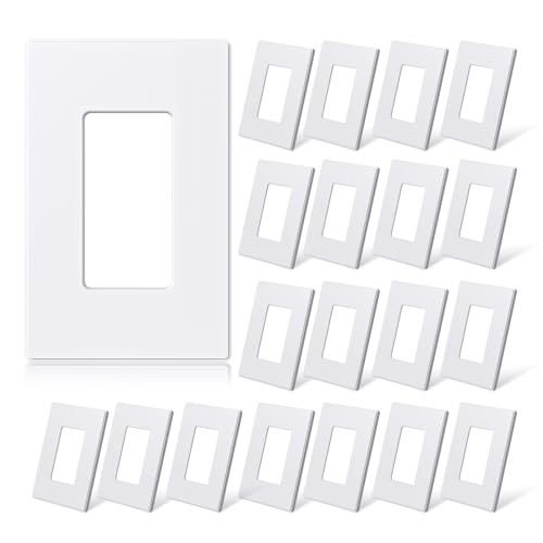 Image of ELEGRP 1-Gang Screwless Decorative Wall Plates, Mid-Size Unbreakable Thermoplastic Faceplate Cover for Decorator Receptacle Outlet Switch, UL Listed (20 Pack, Matte White)