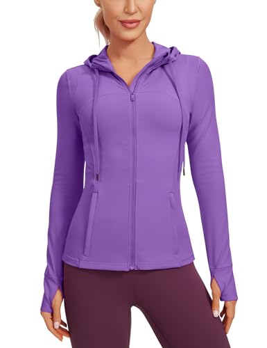 Image of CRZ YOGA Butterluxe Hoodie Jackets Hip Length | Extremely Soft, Athletic, Slim Fit, Full Zip, Back Mesh Vent, Side Zip Pockets, Thumb Holes, for Women