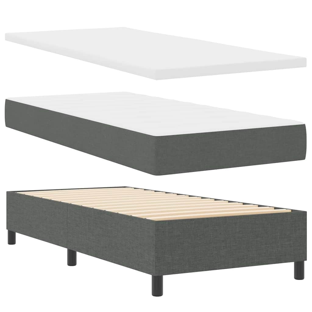 Cama con somier LED gris oscuro con cabecero, 80 x 200 cm, tela, cama de madera maciza con somier y colchón, tiras LED RGB, cabecero ajustable, cama individual compacta para dormitorio