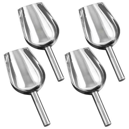 4 cucharas de hielo de acero inoxidable, cucharas de metal para alimentos, cuchara de cocina con asa para hielo, harina, productos secos, buffet de cocina, utensilios de servir resistentes al óxido
