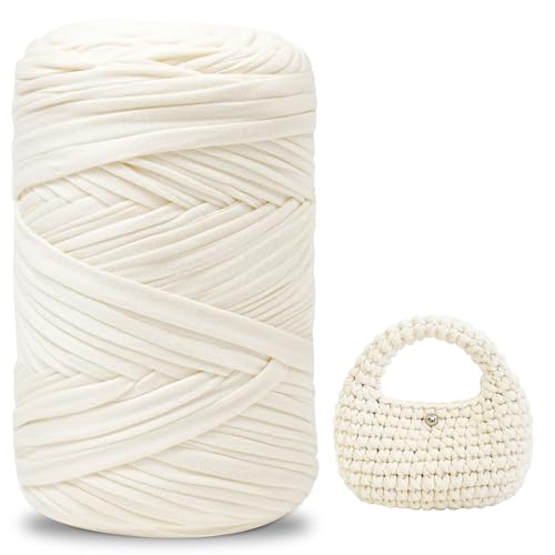 iEGrow Fil pour Crochet，400 g/140m Fil Polyester en Tissu Chunky Tshirt Yarn, T-Shirt Crochet...