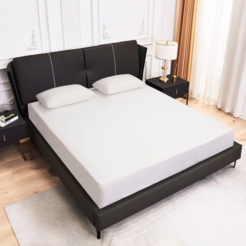 Fitted Sheet - Sábana bajera ajustable (150 x 200 cm, poliéster y algodón), color blanco