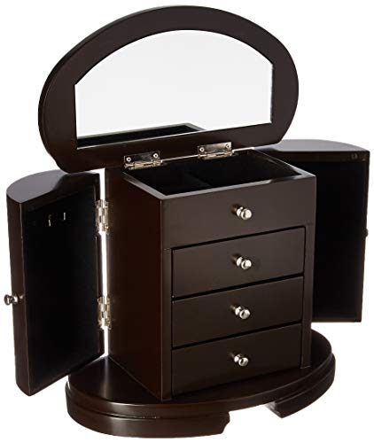 Uniware Elegant Wood Jewelry Cabinet with 4 Drawers, Mirror and Legs, White (Dark Brown)