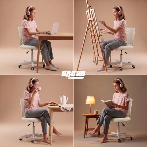 Image of DROGO Nova Ergonomic Office Chair, Armless Mesh Desk Chair with Breathable Backrest & Height Adjustable Seat, Soft Cushioned Computer Chair for Home, Study & Bedroom, 1 Year Warranty (Beige)