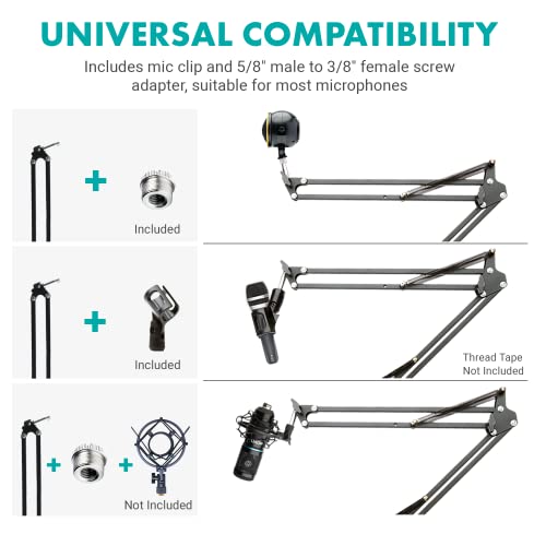 Movo Studio Boom Microphone Arm For Webcam - Scissor Suspension Stand For Webcam, Webmic, Microphone, Ring Light With Usb-C To Usb-A Extension Cable And Thread Adapters - Boom Arm For Microphone #TOP6